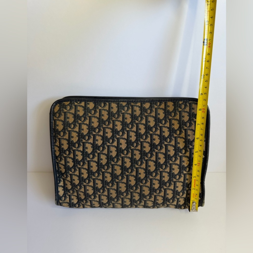 Vintage Christian Dior Large Clutch Bag in Navy Blue Trotter Jacquard Canvas - Picture 2 of 12
